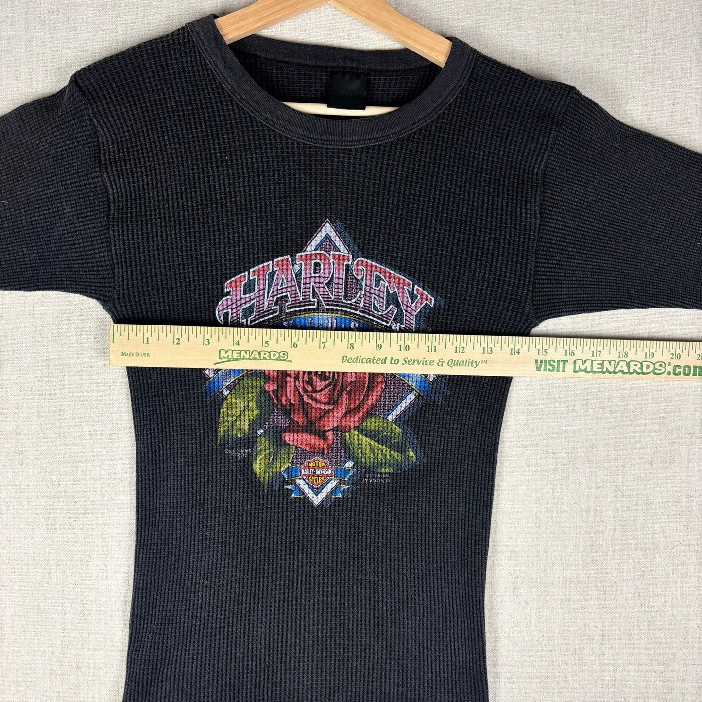 Vintage Harley Davidson 3D Emblem 80s Rose Graphic XS Thermal