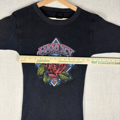 Vintage Harley Davidson 3D Emblem 80s Rose Graphic XS Thermal