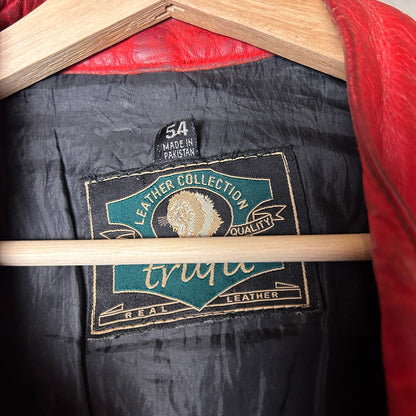 Vintage Pirelli Exit 7 Size 54 XXL Tru Fit Real Leather Red Racing Jacket