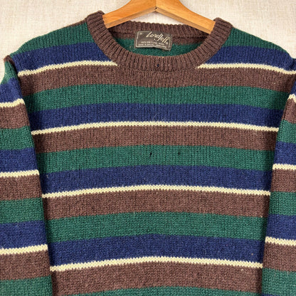 Vintage Lord Jeff Shetland Wool Striped Knit Medium Sweater