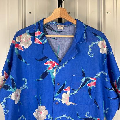 Vintage 90s Designer Collection Made in USA XL Hawaiian Floral Shirt