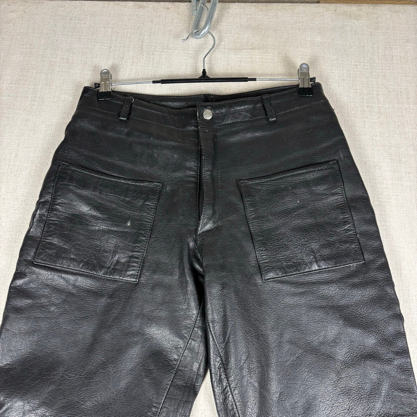 Trucker Leather Pants Vintage Braided Snap Button Detail Biker Sz 32