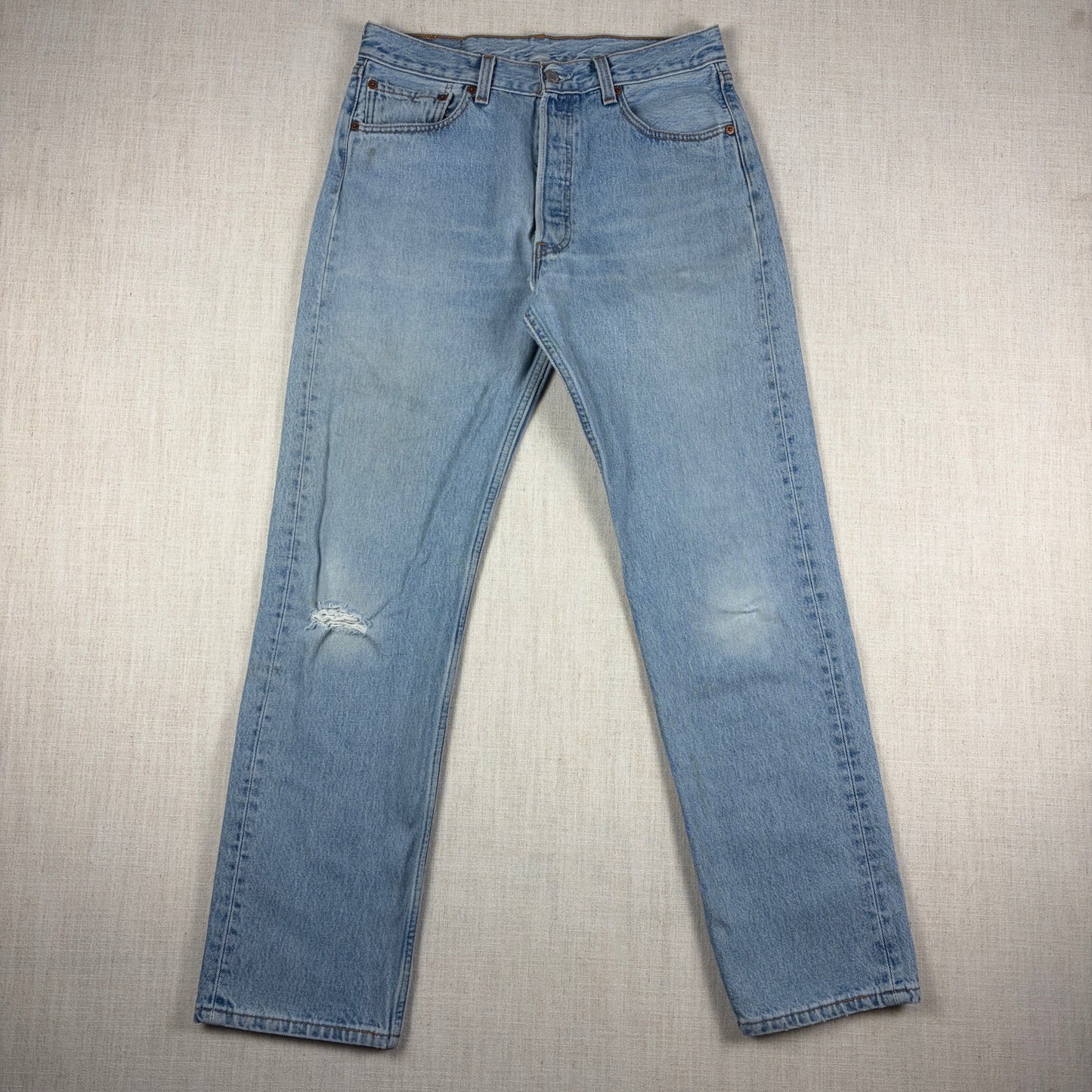 Vintage Levis Button Fly 501 Jeans 90s Light Wash 33x32 Slim Fit Jeans