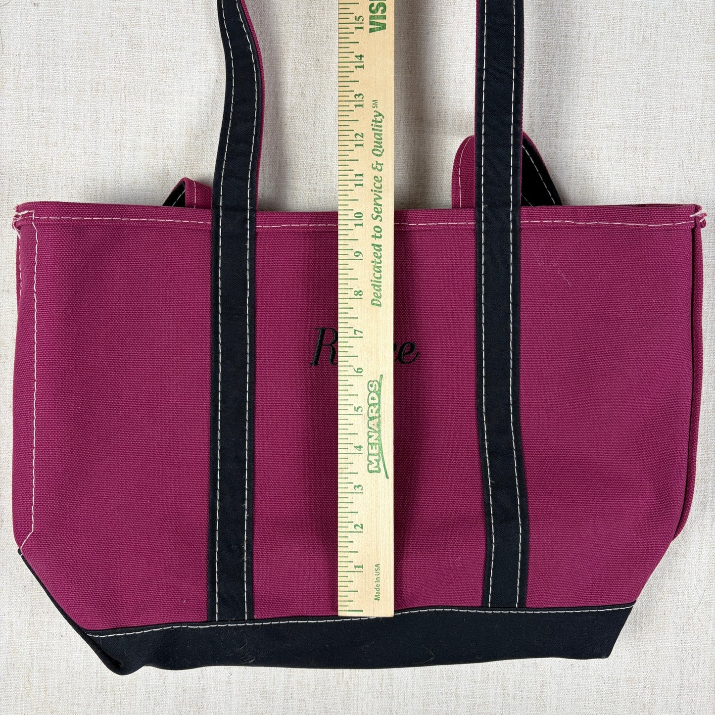 Vintage LL Bean "Renee" Magenta Black Boat and Tote Sz Med USA Made Cotton Bag