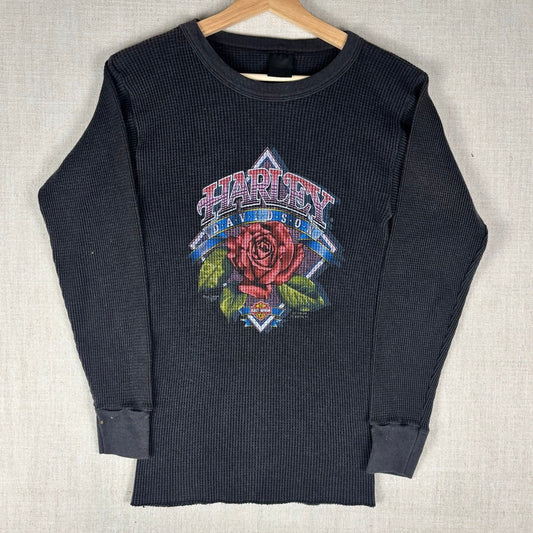 Vintage Harley Davidson 3D Emblem 80s Rose Graphic XS Thermal