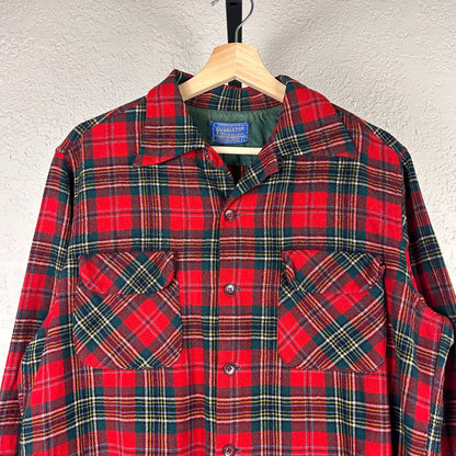 Pendleton 1960s Board Plaid Wool Loop Collar USA Made Large Flannel