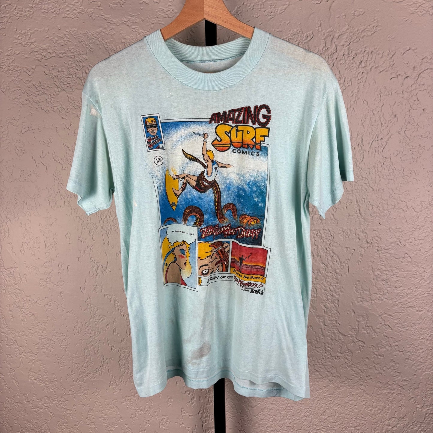 Vintage 80s Amazing Surf Comics Wave Warrior Small Tee