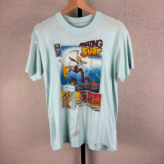 Vintage 80s Amazing Surf Comics Wave Warrior Small Tee