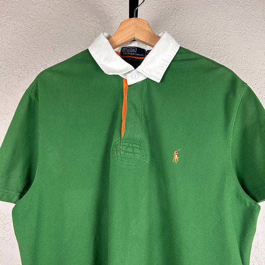 Polo Ralph Lauren Vintage Contrast Collar Rugby Pique Mesh Knit XL Shirt
