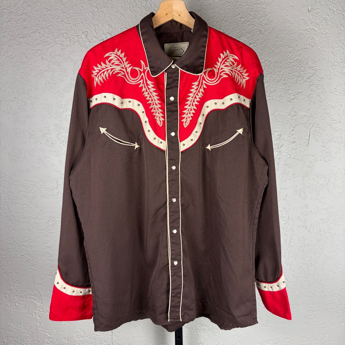 Rare Scully Misprint Upside Down Tag Chain Stitch Western Cowboy Large Button Up