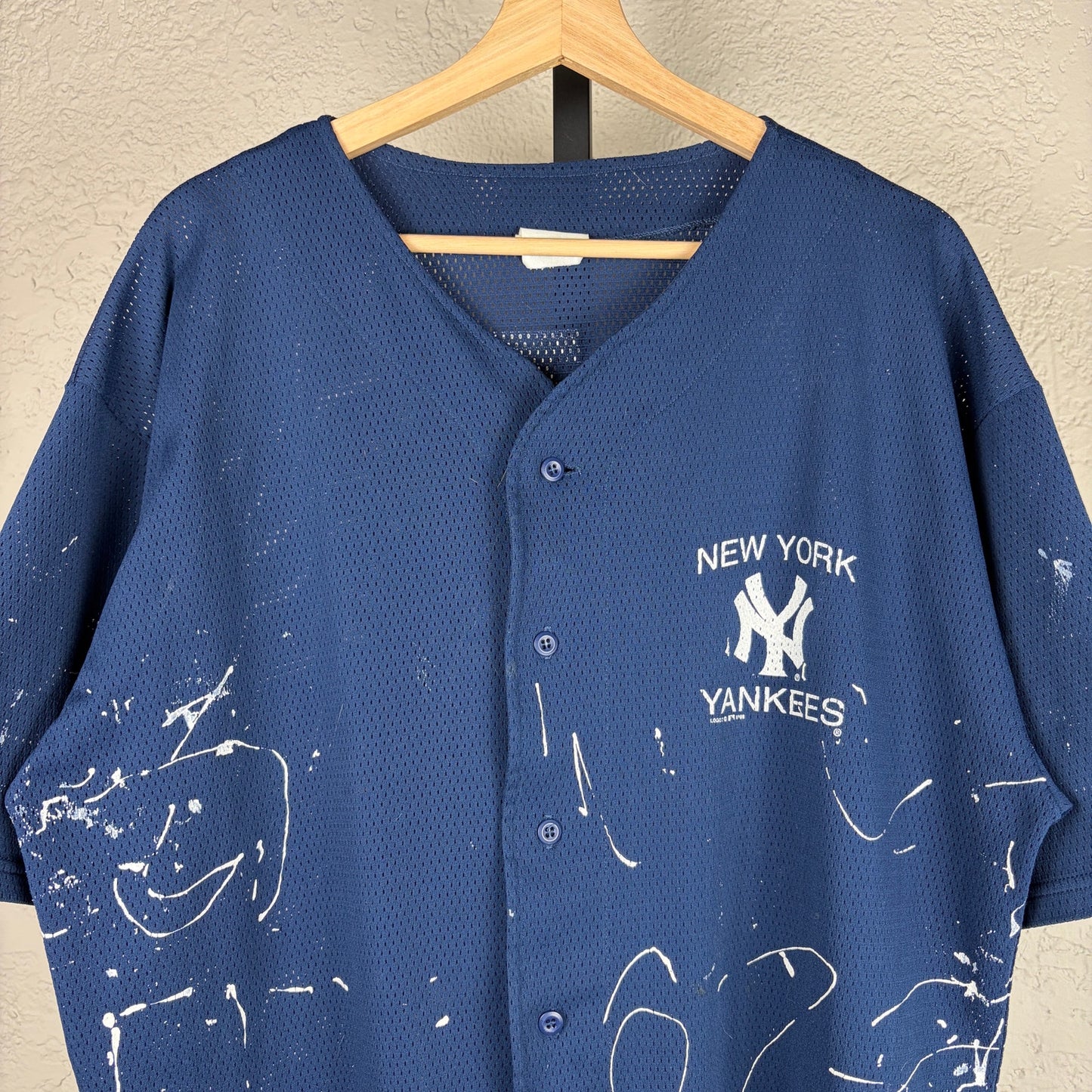 New York Yankees Derek Jeter Logo 7 Vintage Paint Splattered XL Baseball Jersey