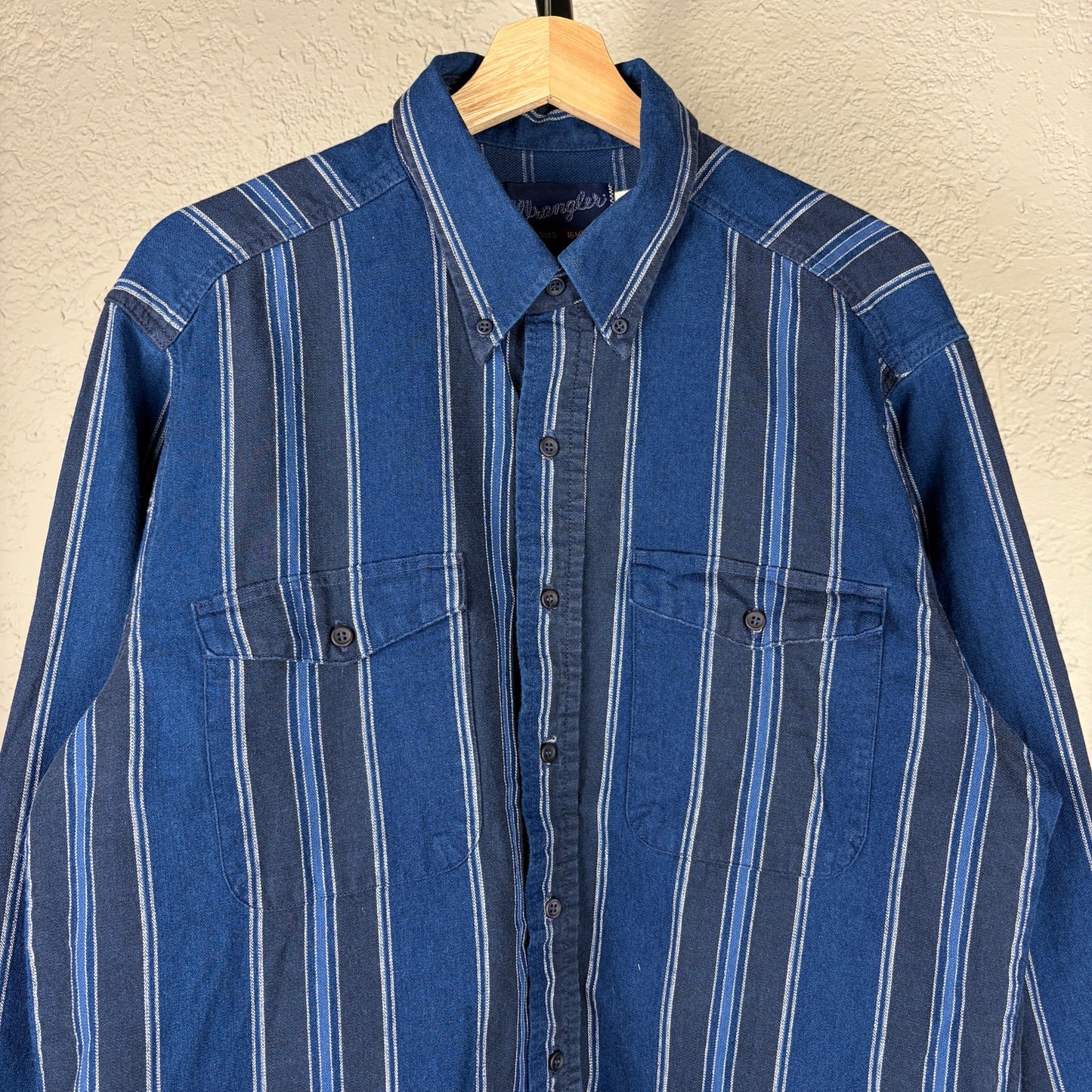 Wrangler Vintage 80s X Long Tails Large 100% Cotton Striped Button Down Shirt