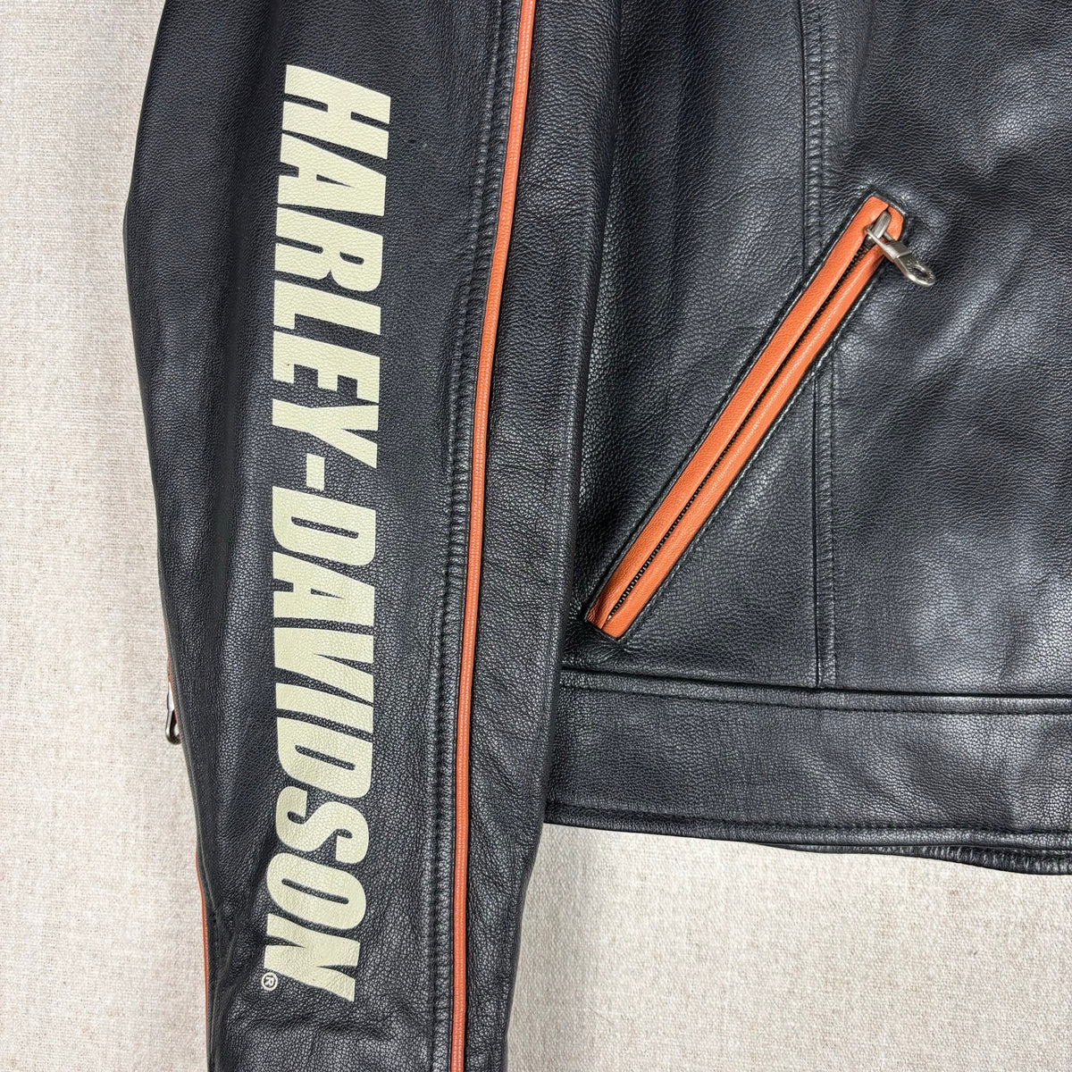 Harley Davidson Spellout Leather Jacket Womens Large