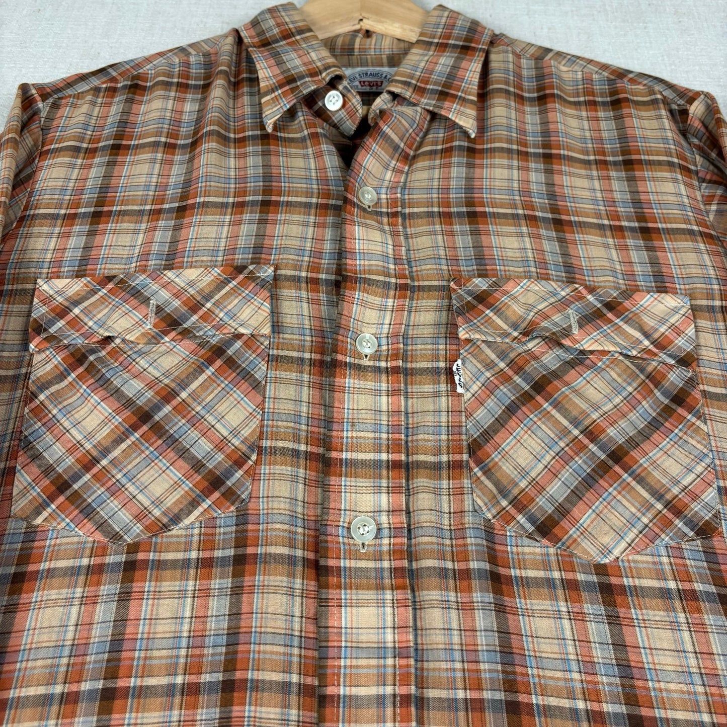 Vintage Levis 1970s Western White Tab Plaid Button Down Medium Shirt