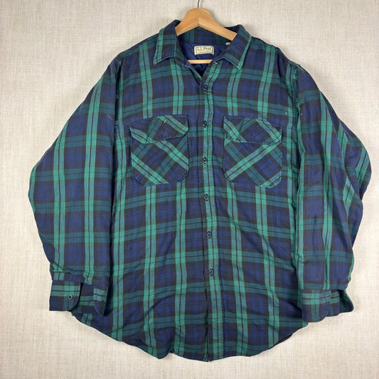 Vintage LL Bean Green Plaid Thinsulate Quilted Distressed Flannel XXL Jacket