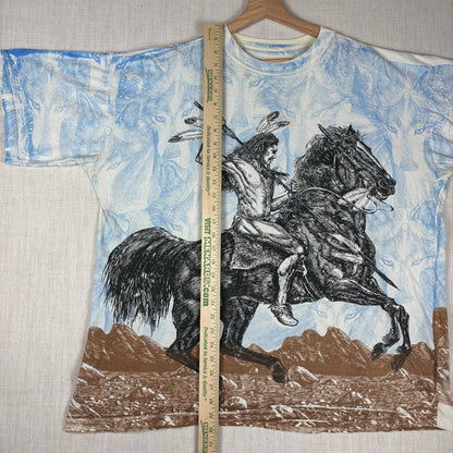 Vintage Native American AOP Fighting On Horseback XXL Shirt