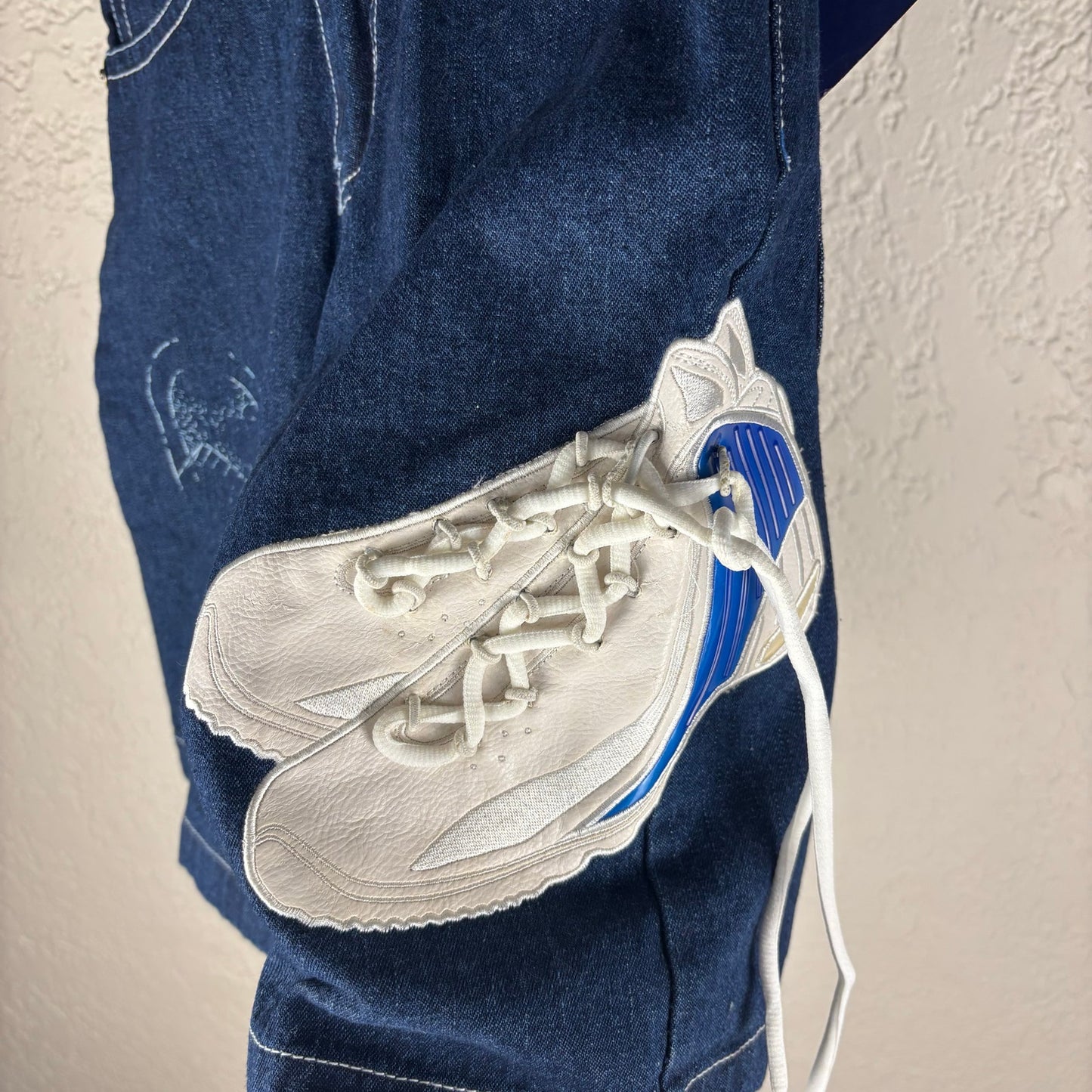 Raw Blue NWT Y2K Shoe Embroidered Baggy Skater Abstract Sz 12 Jean Shorts