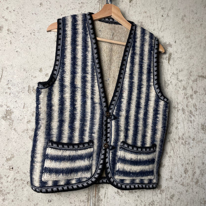 Vintage French Military Militaires Equipment Striped Wool Liner Vest Fits Medium