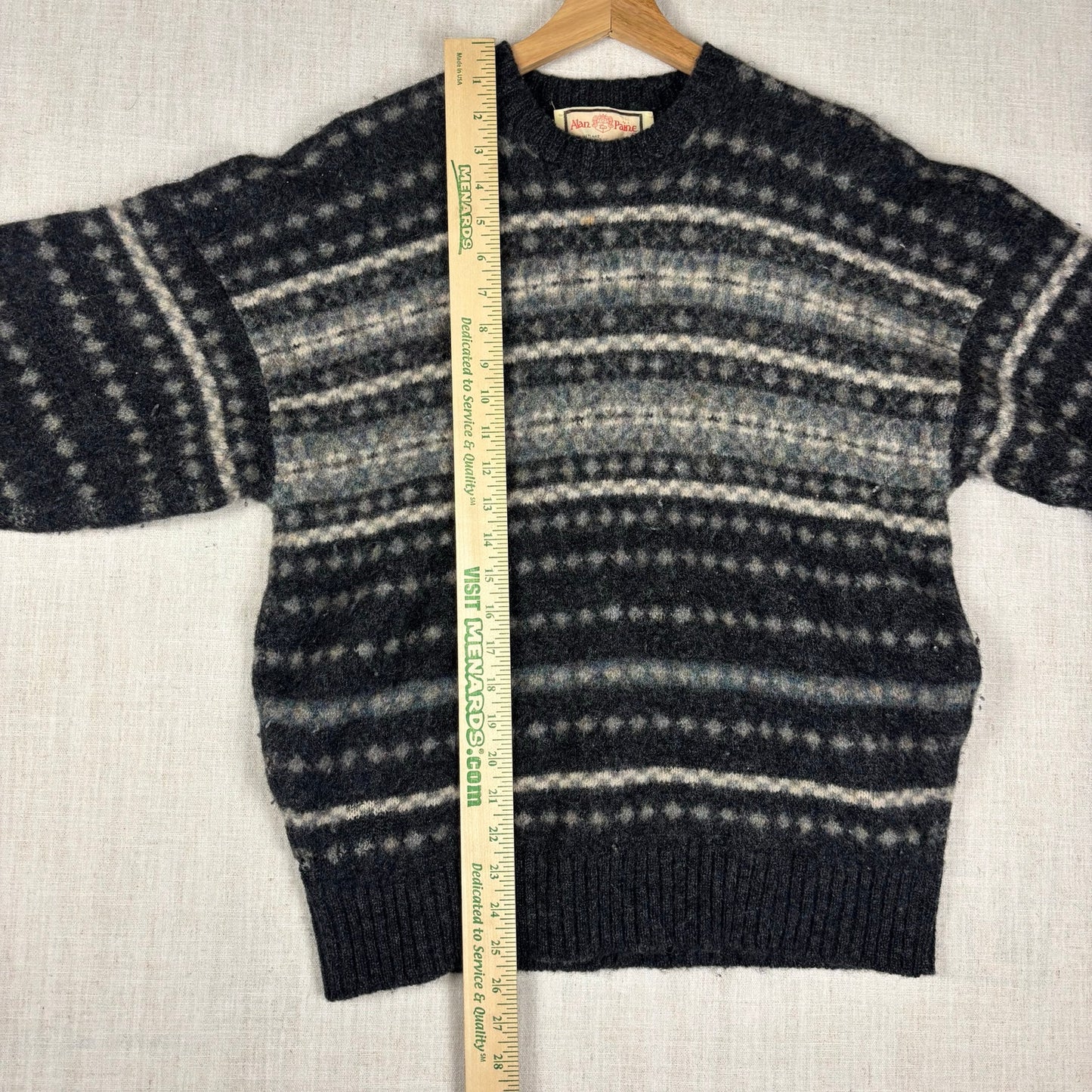 Vintage Alan Paine Shetland Wool Sz 46 Striped Rare Medium Knit Sweater