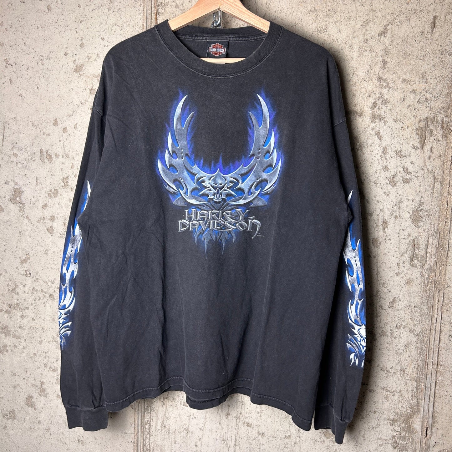 Harley Davidson 2002 Tribal Chrome Flames Eagle Milwaukee XL Longsleeve