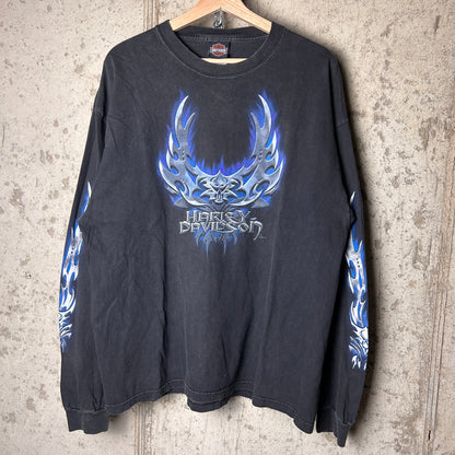 Harley Davidson 2002 Tribal Chrome Flames Eagle Milwaukee XL Longsleeve