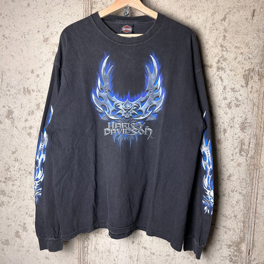 Harley Davidson 2002 Tribal Chrome Flames Eagle Milwaukee XL Longsleeve