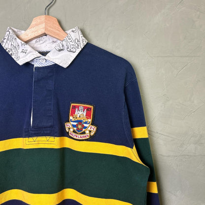Polo Ralph Lauren RL 4 Color Block Striped Castle Lion Patch Large Rugby Shirt