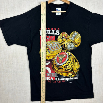 Chicago Bulls Championship Ring Jordan Tee Black Vintage 1997 L