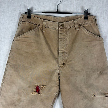 Vintage Carhartt Pants 1970s Distressed Tan Duck Canvas Quilted Lined Sz 32