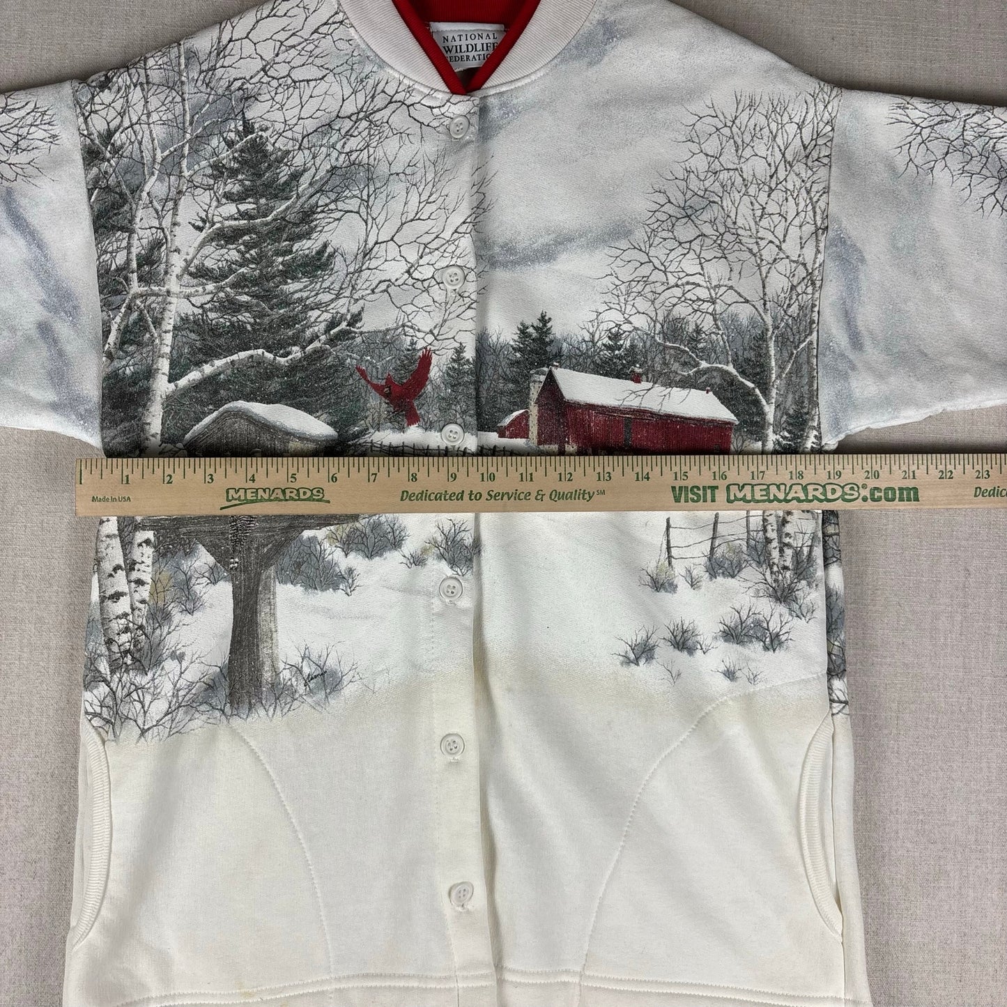 Vintage Nature Winter AOP Wrap Around Cardigan Sweater Medium