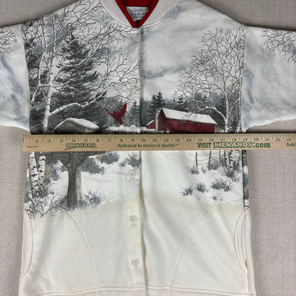 Vintage Nature Winter AOP Wrap Around Cardigan Sweater Medium