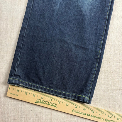 Y2K Akademiks Crazy Embroidered Patchwork Sz 34 Two Tone Baggy Jeans