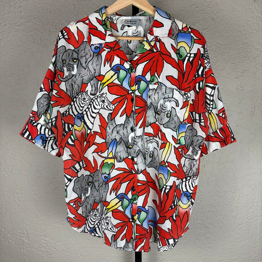 Vintage Hawaiian Avant Garde Rainforest Jungle AOP Crazy Large Button Up