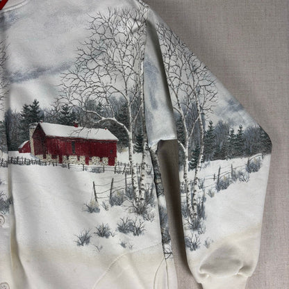 Vintage Nature Winter AOP Wrap Around Cardigan Sweater Medium