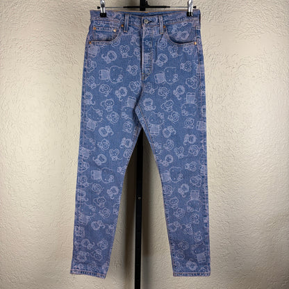 Rare Levis 501 Skinny x Sanrio Hello Kitty Sz 29 AOP Denim Jeans