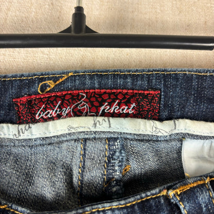 Baby Phat Y2K Flared Embroidered Big Cat Dark Wash Sz 9 Jeans