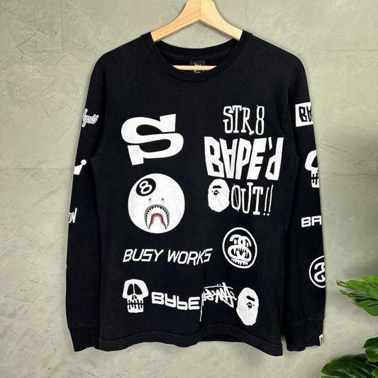 Stussy x Bape 8 Ball Long Sleeve Bathing Ape 2000s y2k Small Tee